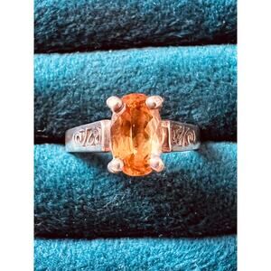 Sterling Silver Gold Topaz Ring Size 6 Oval Cut Gemstone Scroll Band 2g